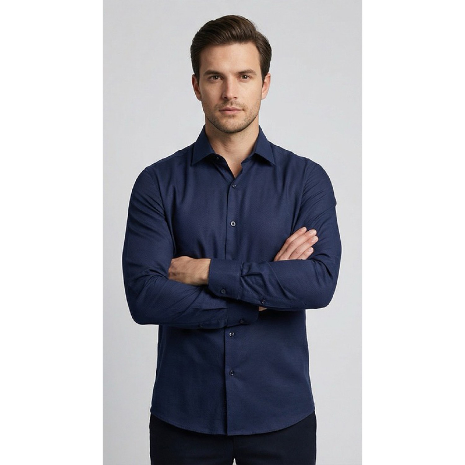 Life Style Butiken Ανδρικό Μακρυμάνικο πουκάμισο Slim Fit LS13620 Navy