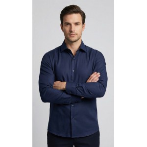 Life Style Butiken Ανδρικό Μακρυμάνικο πουκάμισο Slim Fit LS13620 Navy