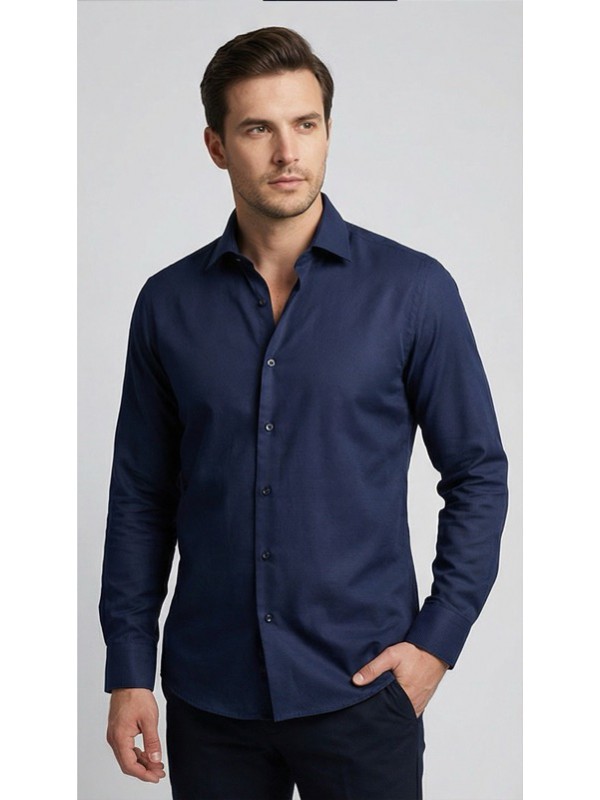 Life Style Butiken Ανδρικό Μακρυμάνικο πουκάμισο Slim Fit LS13620 Navy