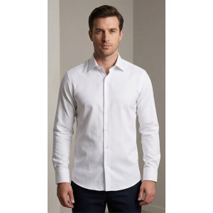 Life Style Butiken Ανδρικό Μακρυμάνικο πουκάμισο Slim Fit LS13620 Λευκό