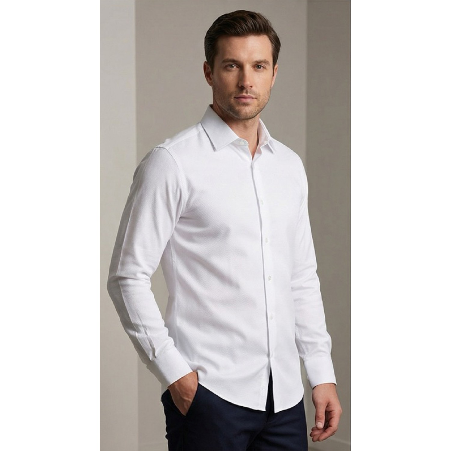 Life Style Butiken Ανδρικό Μακρυμάνικο πουκάμισο Slim Fit LS13620 Λευκό