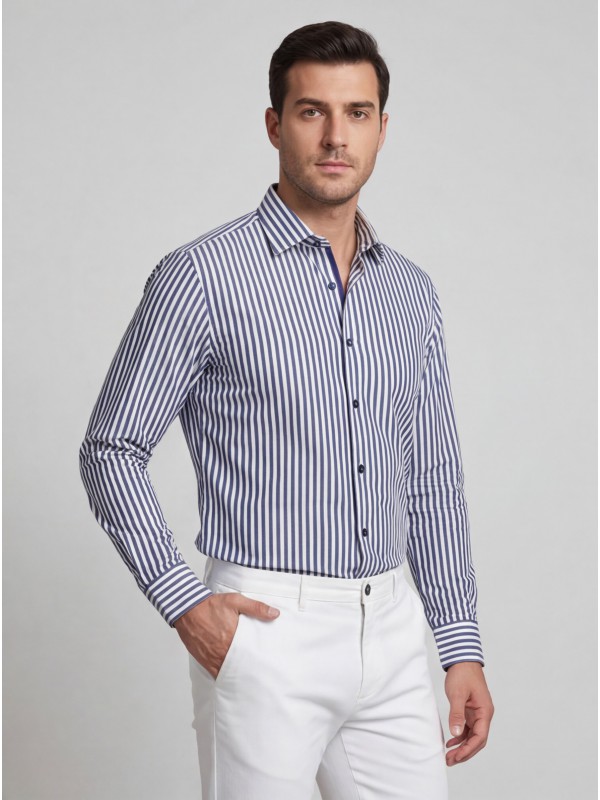 Life Style Butiken Ανδρικό Μακρυμάνικο πουκάμισο ριγέ Slim LS124036 Μπλε