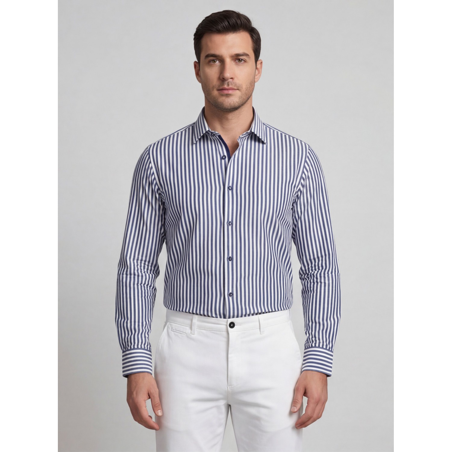 Life Style Butiken Ανδρικό Μακρυμάνικο πουκάμισο ριγέ Slim LS124036 Μπλε