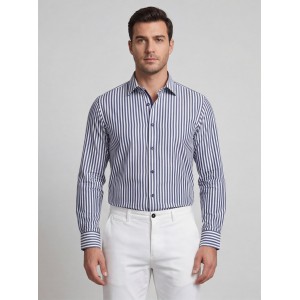 Life Style Butiken Ανδρικό Μακρυμάνικο πουκάμισο ριγέ Slim LS124036 Μπλε