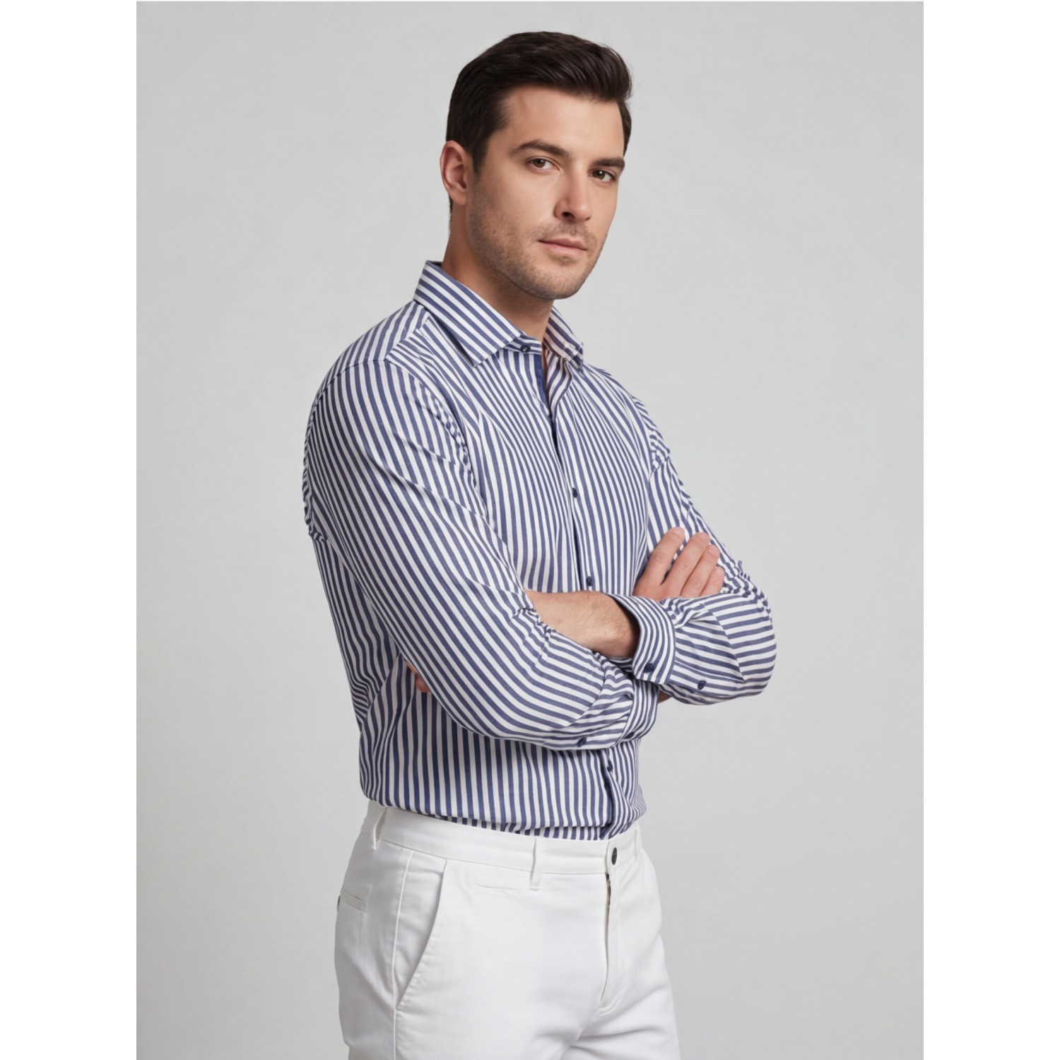 Life Style Butiken Ανδρικό Μακρυμάνικο πουκάμισο ριγέ Slim LS124036 Μπλε