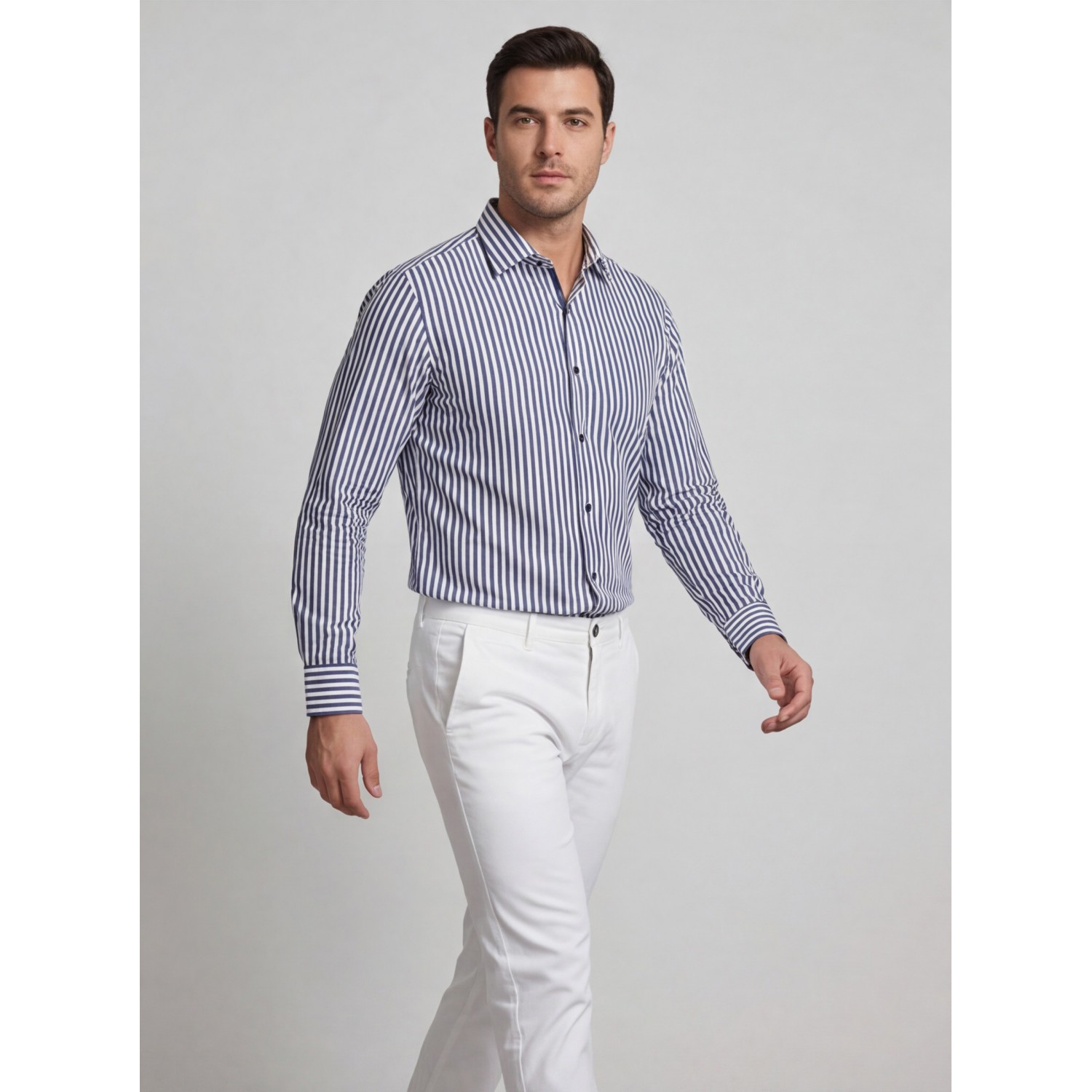 Life Style Butiken Ανδρικό Μακρυμάνικο πουκάμισο ριγέ Slim LS124036 Μπλε