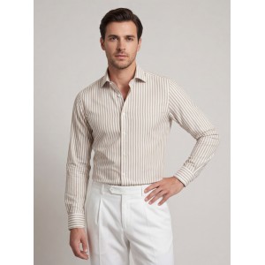 Life Style Butiken Ανδρικό Μακρυμάνικο πουκάμισο ριγέ Slim LS124036 Μπέζ