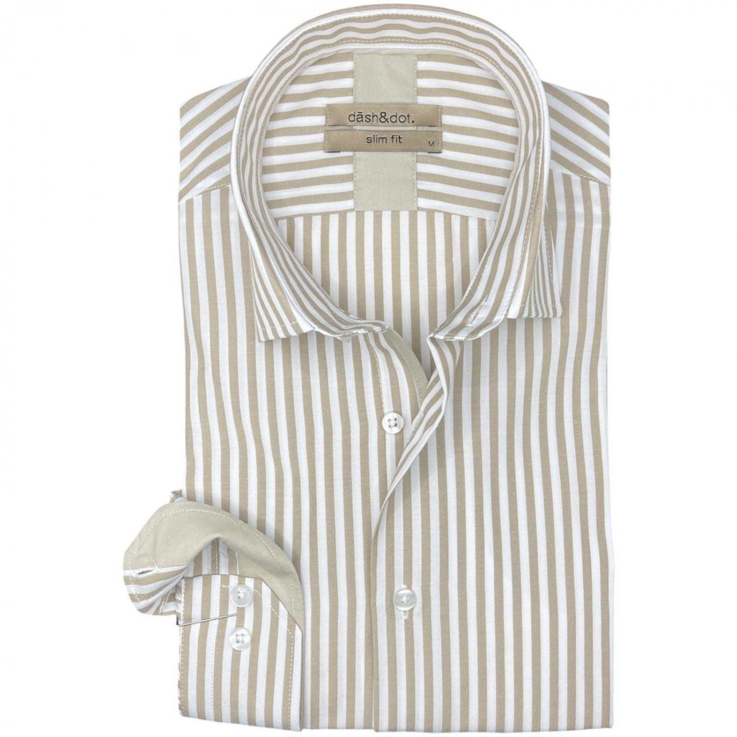 Life Style Butiken Ανδρικό Μακρυμάνικο πουκάμισο ριγέ Slim LS124036 Μπέζ