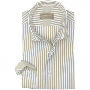 Life Style Butiken Ανδρικό Μακρυμάνικο πουκάμισο ριγέ Slim LS124036 Μπέζ