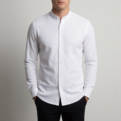 Life Style Butiken Ανδρικό Μακρυμάνικο πουκάμισο Ανάγλυφο Υφασμα Μαο γιακά Slim Fit LS124071 Λευκό