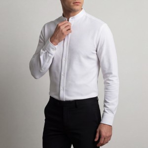 Life Style Butiken Ανδρικό Μακρυμάνικο πουκάμισο Ανάγλυφο Υφασμα Μαο γιακά Slim Fit LS124071 Λευκό