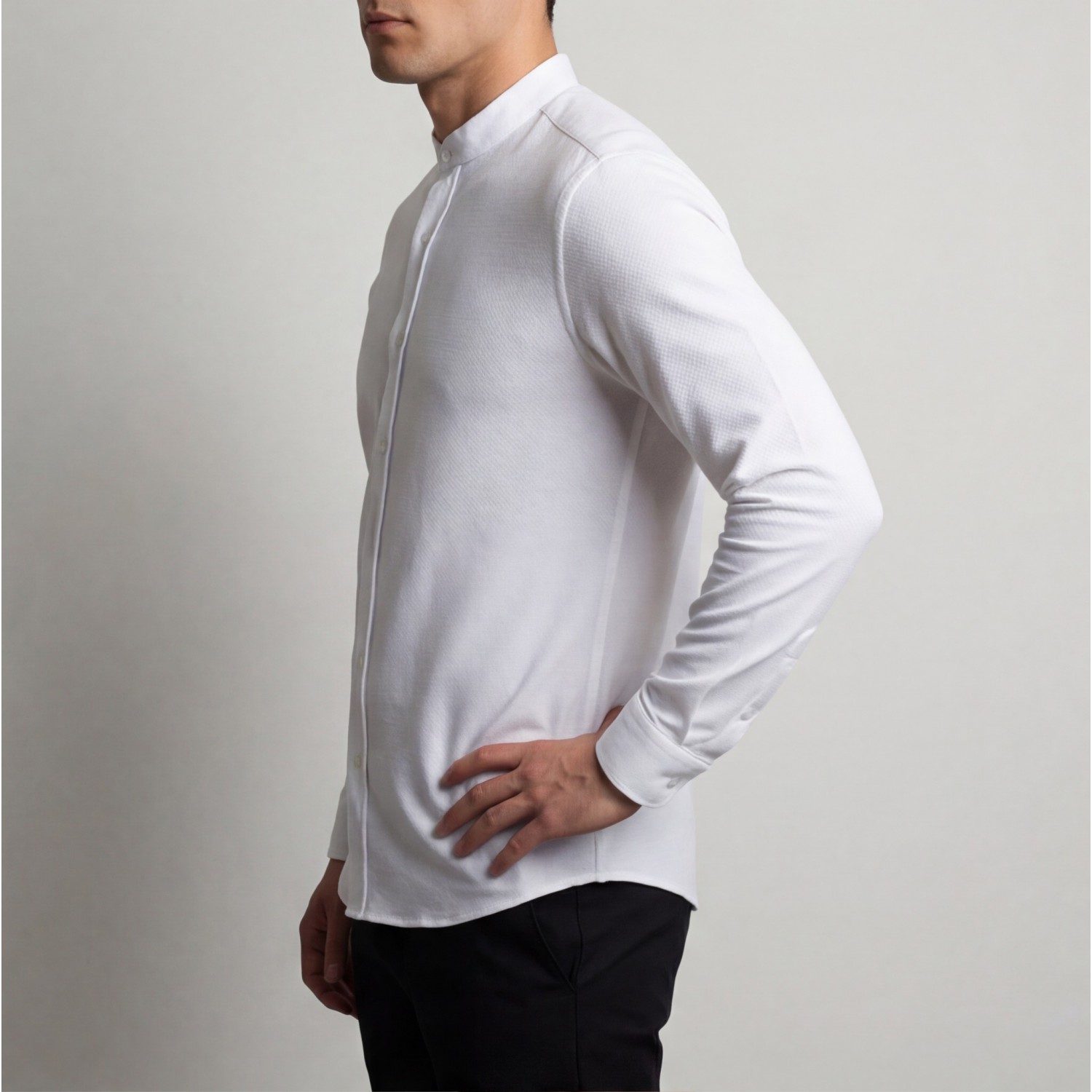 Life Style Butiken Ανδρικό Μακρυμάνικο πουκάμισο Ανάγλυφο Υφασμα Μαο γιακά Slim Fit LS124071 Λευκό