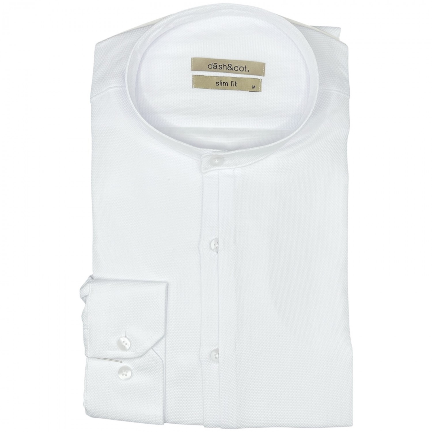 Life Style Butiken Ανδρικό Μακρυμάνικο πουκάμισο Ανάγλυφο Υφασμα Μαο γιακά Slim Fit LS124071 Λευκό