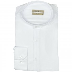 Life Style Butiken Ανδρικό Μακρυμάνικο πουκάμισο Ανάγλυφο Υφασμα Μαο γιακά Slim Fit LS124071 Λευκό