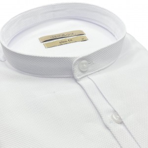 Life Style Butiken Ανδρικό Μακρυμάνικο πουκάμισο Ανάγλυφο Υφασμα Μαο γιακά Slim Fit LS124071 Λευκό