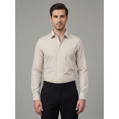 Life Style Butiken Ανδρικό Μακρυμάνικο πουκάμισο ριγέ Regular Fit LS124359 Μπεζ