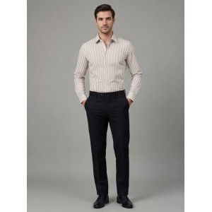 Life Style Butiken Ανδρικό Μακρυμάνικο πουκάμισο ριγέ Regular Fit LS124359 Μπεζ