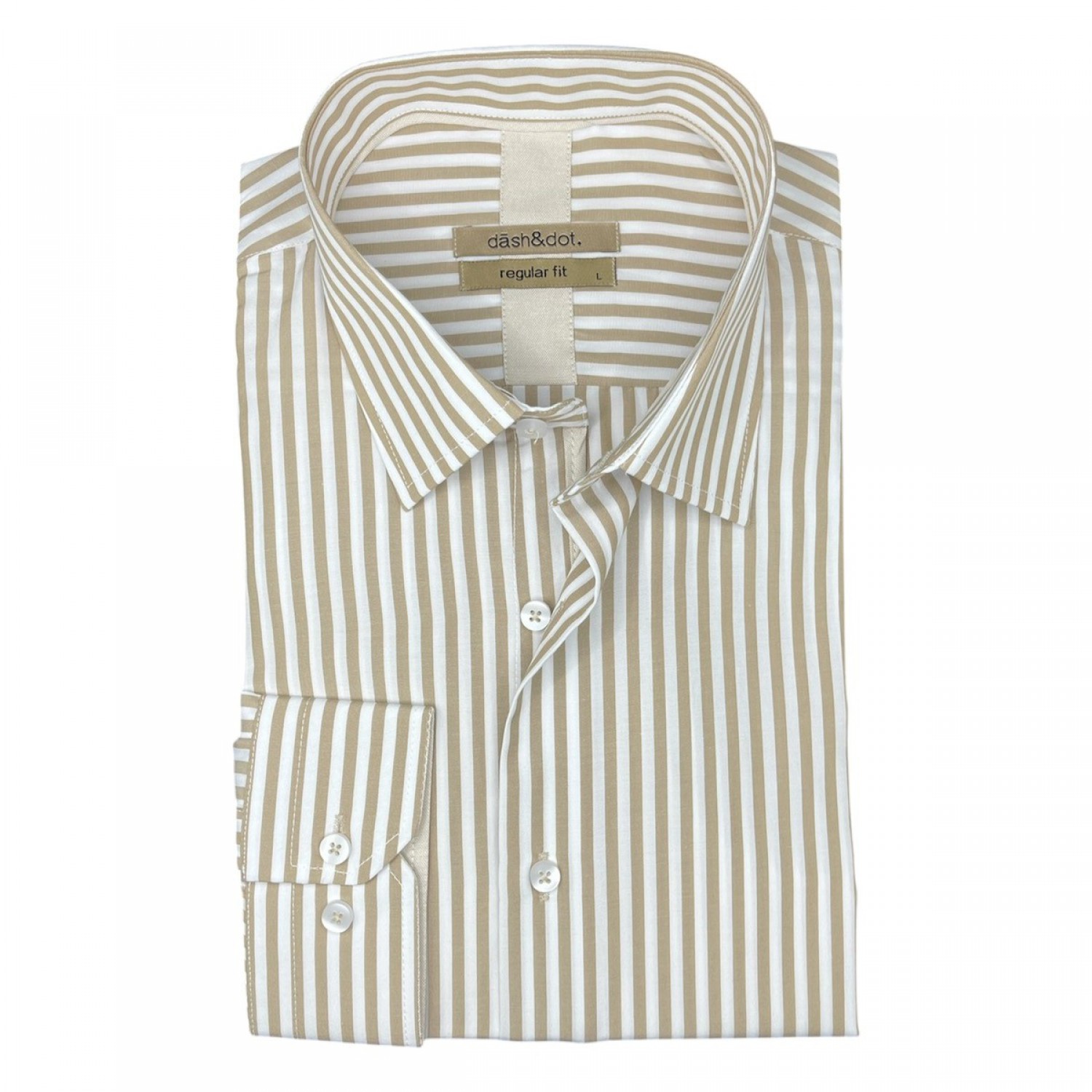 Life Style Butiken Ανδρικό Μακρυμάνικο πουκάμισο ριγέ Regular Fit LS124359 Μπεζ