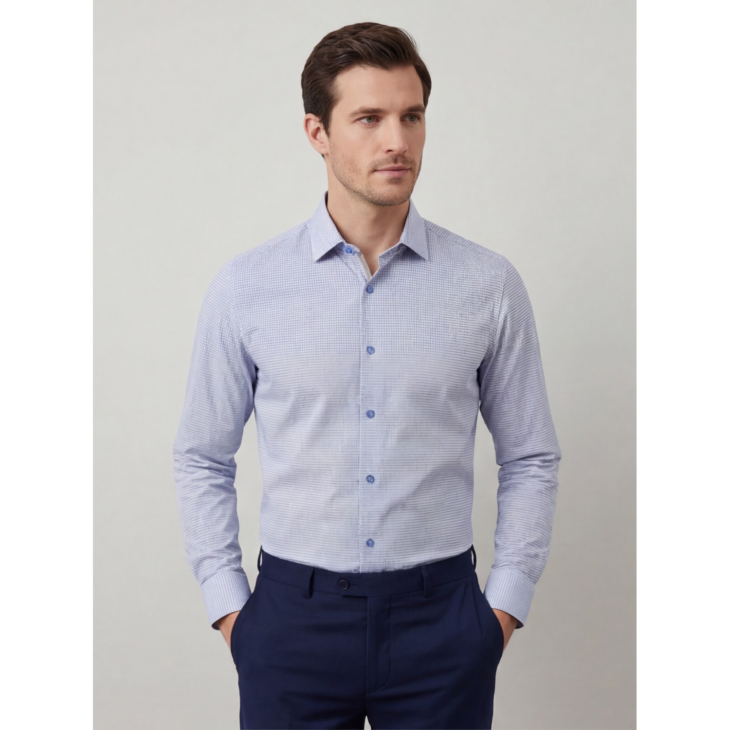 Life Style Butiken Ανδρικό Μακρυμάνικο πουκάμισο με Μικροσχέδια Regular Fit LS125020 Σιέλ