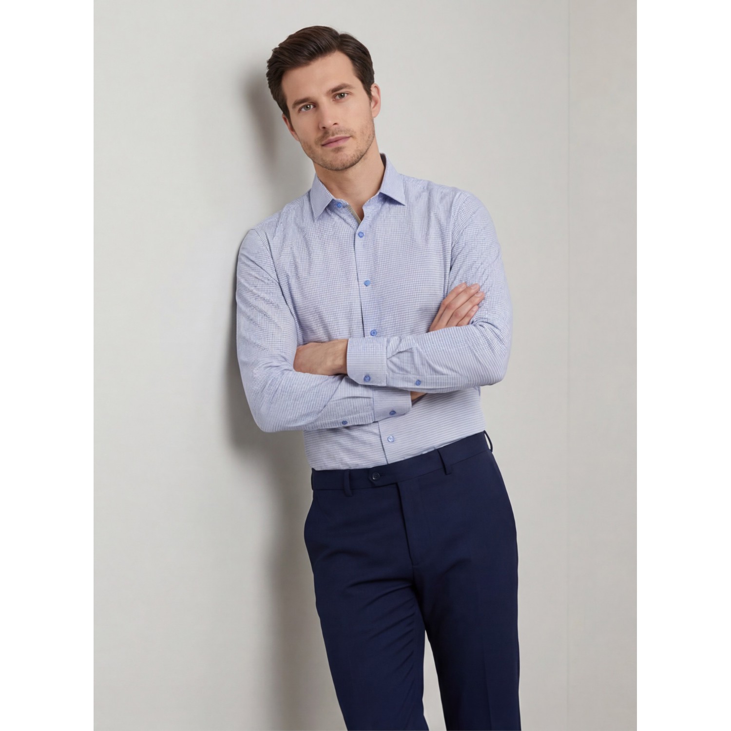 Life Style Butiken Ανδρικό Μακρυμάνικο πουκάμισο με Μικροσχέδια Regular Fit LS125020 Σιέλ