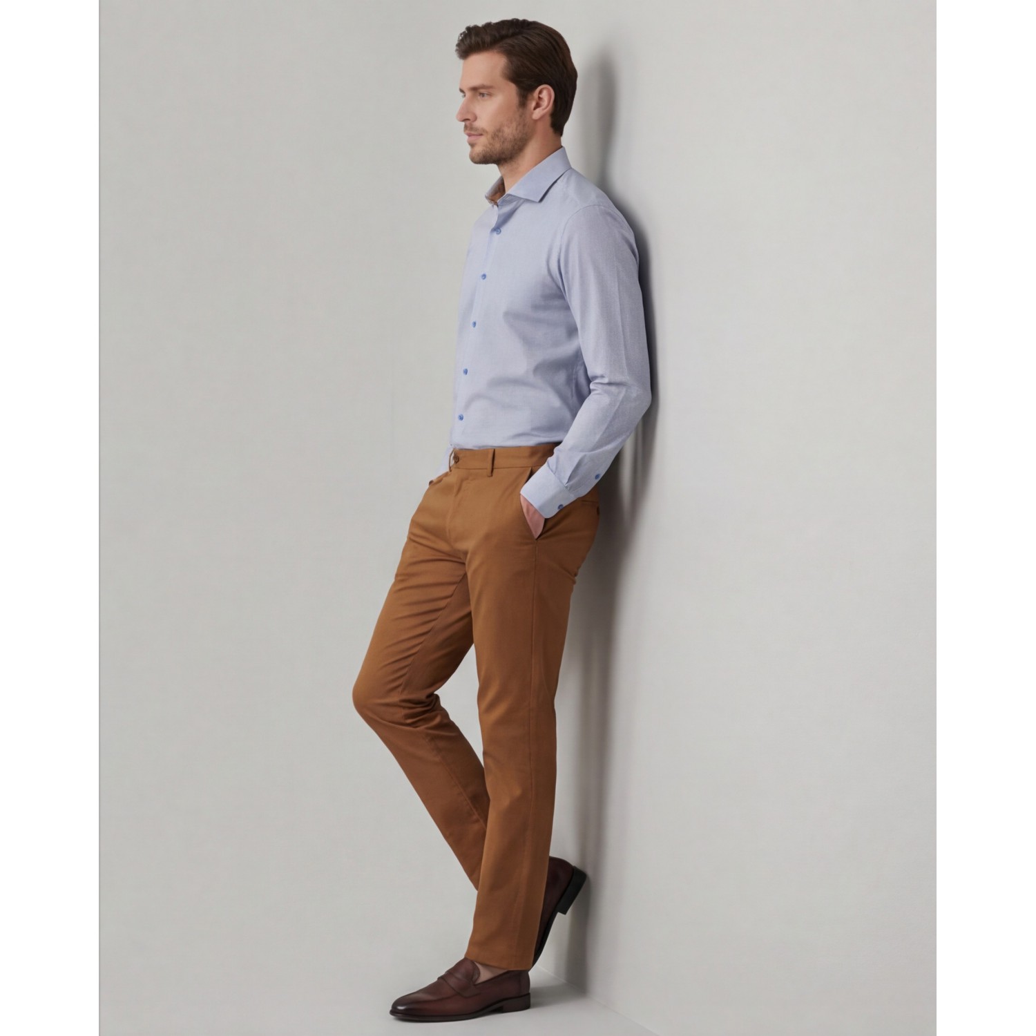 Life Style Butiken Ανδρικό Μακρυμάνικο πουκάμισο με μικροσχέδια Slim Fit LS125139 Σιέλ