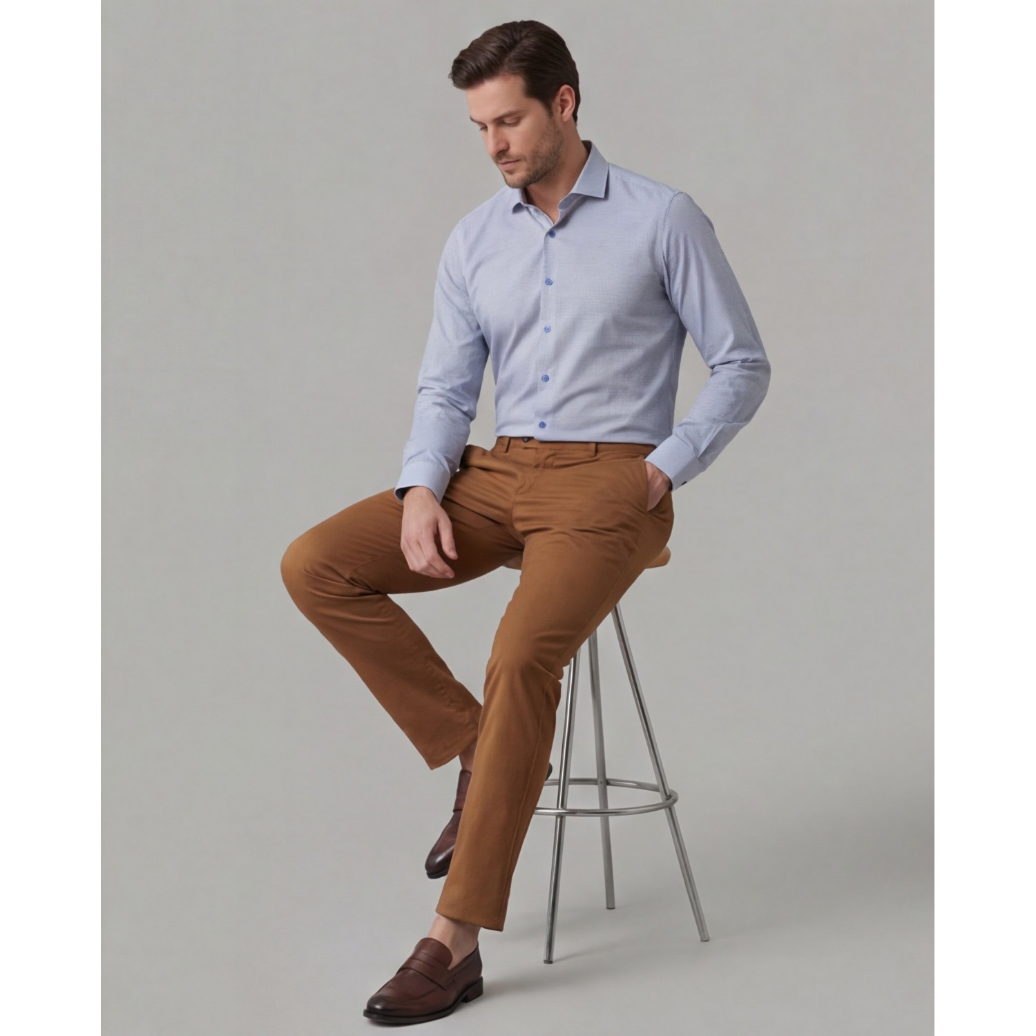 Life Style Butiken Ανδρικό Μακρυμάνικο πουκάμισο με μικροσχέδια Slim Fit LS125139 Σιέλ