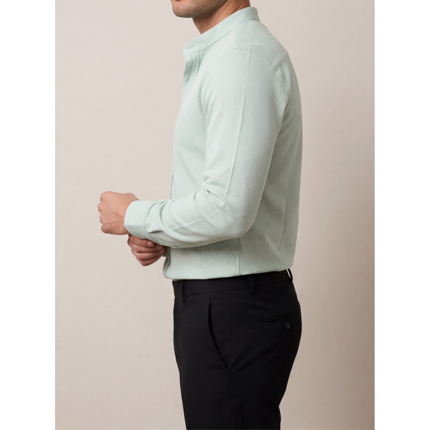 Life Style Butiken Ανδρικό Μακρυμάνικο πουκάμισο με Μάο Γιακά Regular Fit LS125158 Μέντα