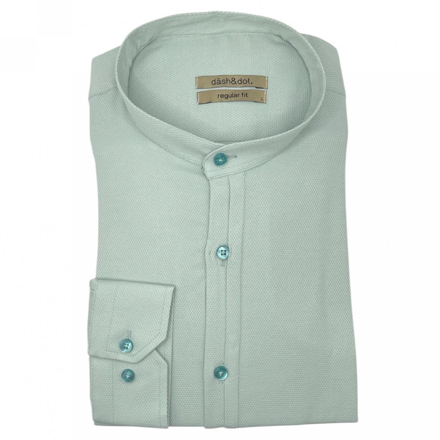 Life Style Butiken Ανδρικό Μακρυμάνικο πουκάμισο με Μάο Γιακά Regular Fit LS125158 Μέντα