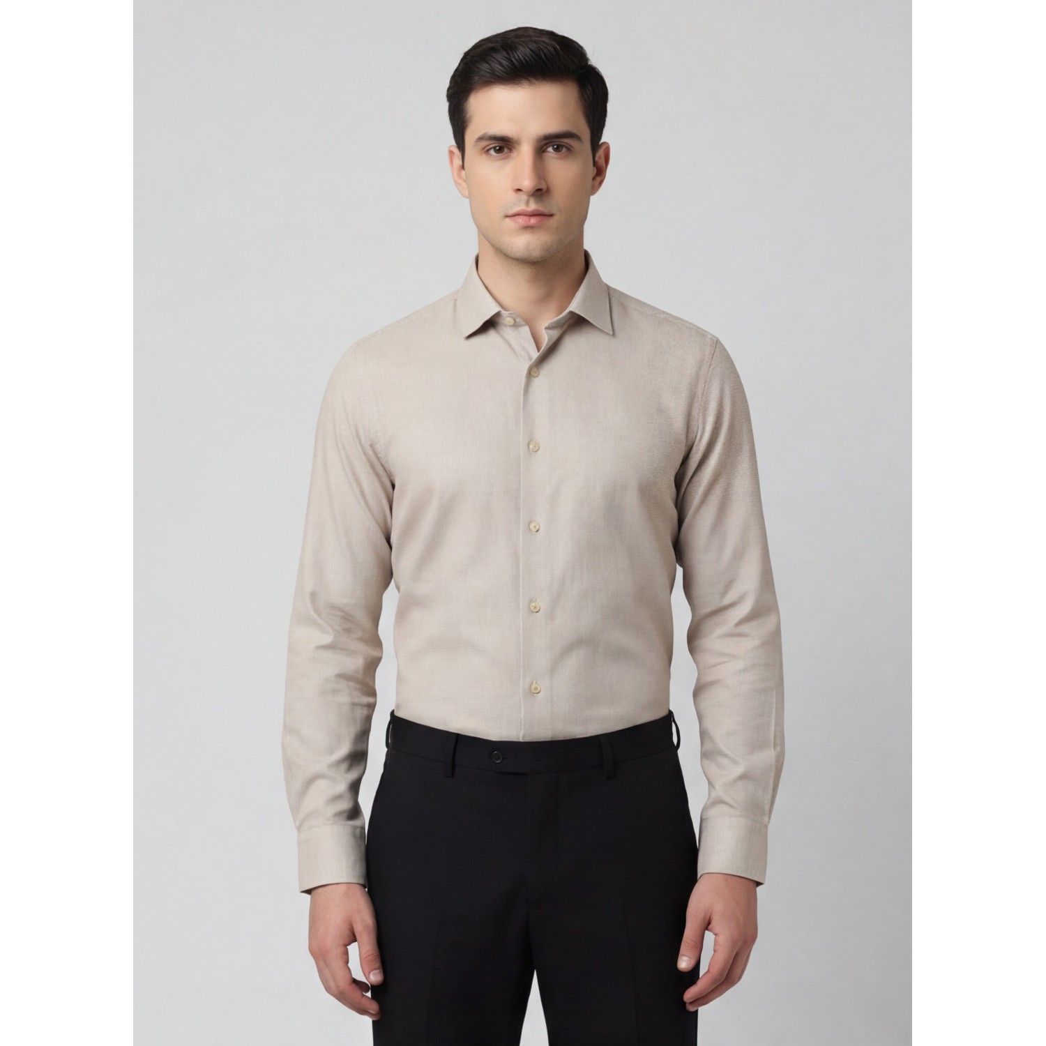 Life Style Butiken Ανδρικό Μακρυμάνικο πουκάμισο με Oxford ύφασμα ανάγλυφο Regular Fit LS126003 Μπεζ