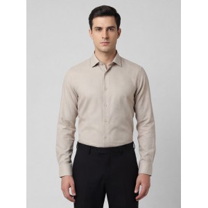 Life Style Butiken Ανδρικό Μακρυμάνικο πουκάμισο με Oxford ύφασμα ανάγλυφο Regular Fit LS126003 Μπεζ