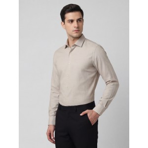 Life Style Butiken Ανδρικό Μακρυμάνικο πουκάμισο με Oxford ύφασμα ανάγλυφο Regular Fit LS126003 Μπεζ