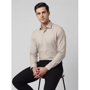 Life Style Butiken Ανδρικό Μακρυμάνικο πουκάμισο με Oxford ύφασμα ανάγλυφο Regular Fit LS126003 Μπεζ