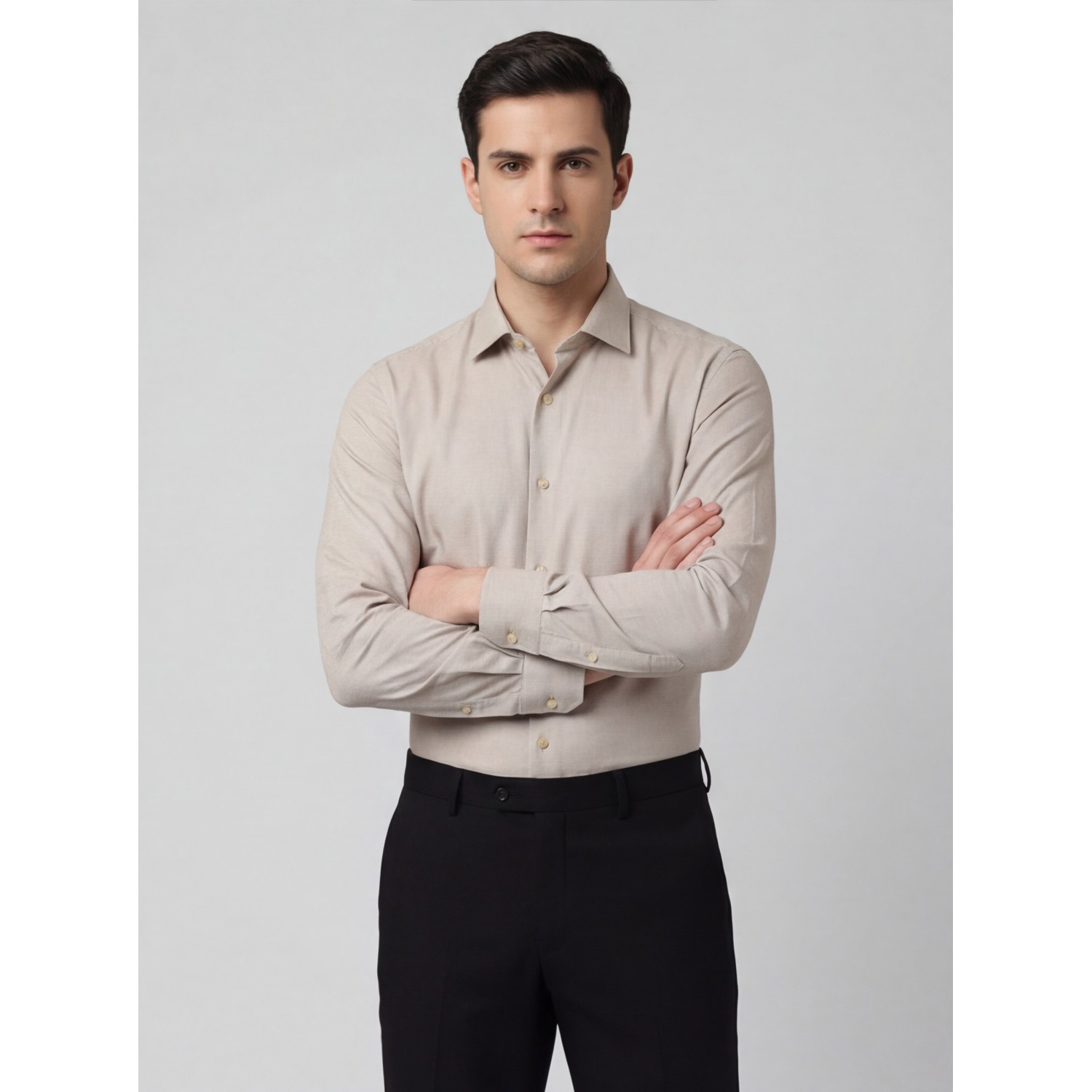 Life Style Butiken Ανδρικό Μακρυμάνικο πουκάμισο με Oxford ύφασμα ανάγλυφο Regular Fit LS126003 Μπεζ