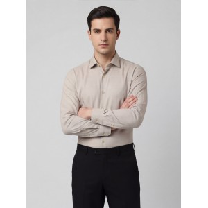 Life Style Butiken Ανδρικό Μακρυμάνικο πουκάμισο με Oxford ύφασμα ανάγλυφο Regular Fit LS126003 Μπεζ