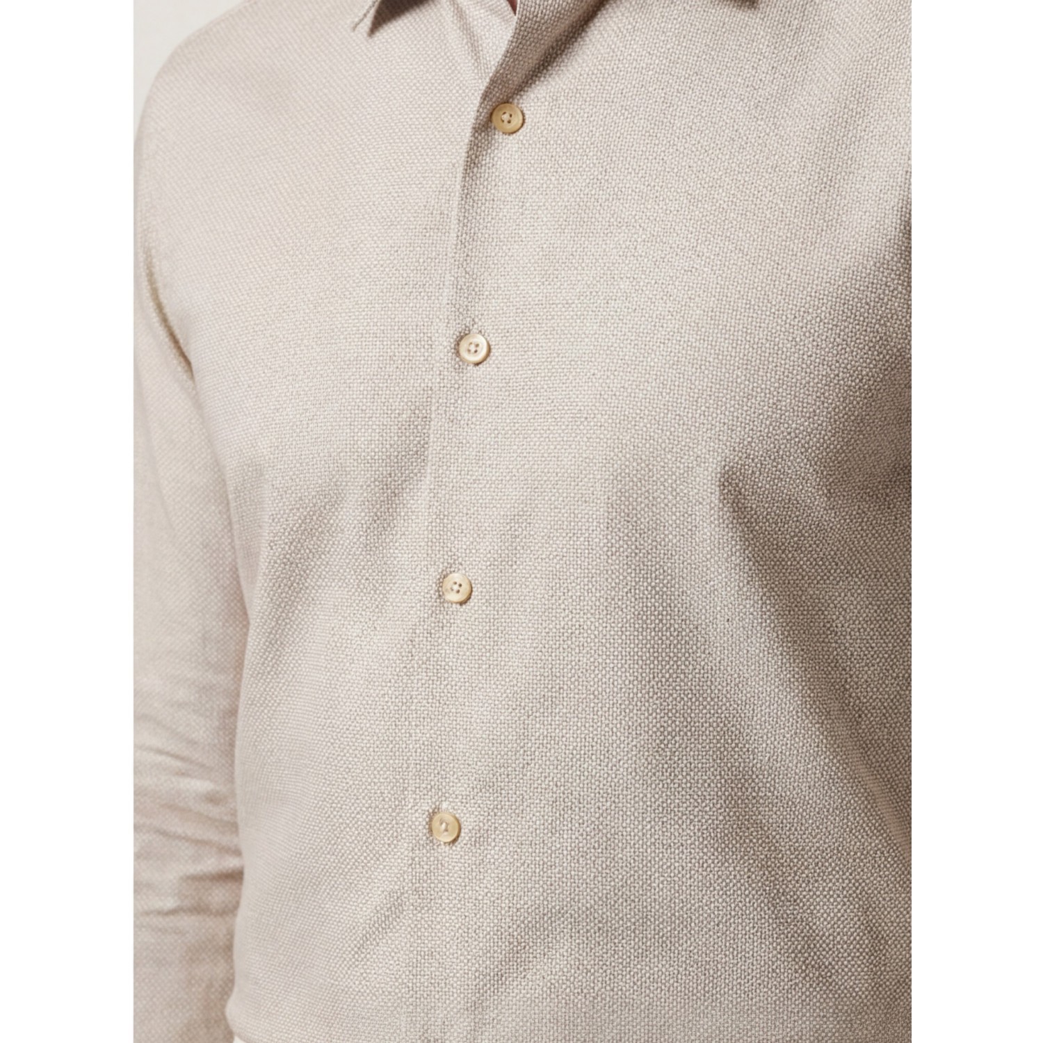 Life Style Butiken Ανδρικό Μακρυμάνικο πουκάμισο με Oxford ύφασμα ανάγλυφο Regular Fit LS126003 Μπεζ