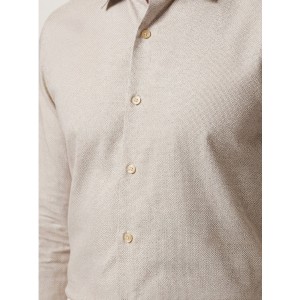 Life Style Butiken Ανδρικό Μακρυμάνικο πουκάμισο με Oxford ύφασμα ανάγλυφο Regular Fit LS126003 Μπεζ