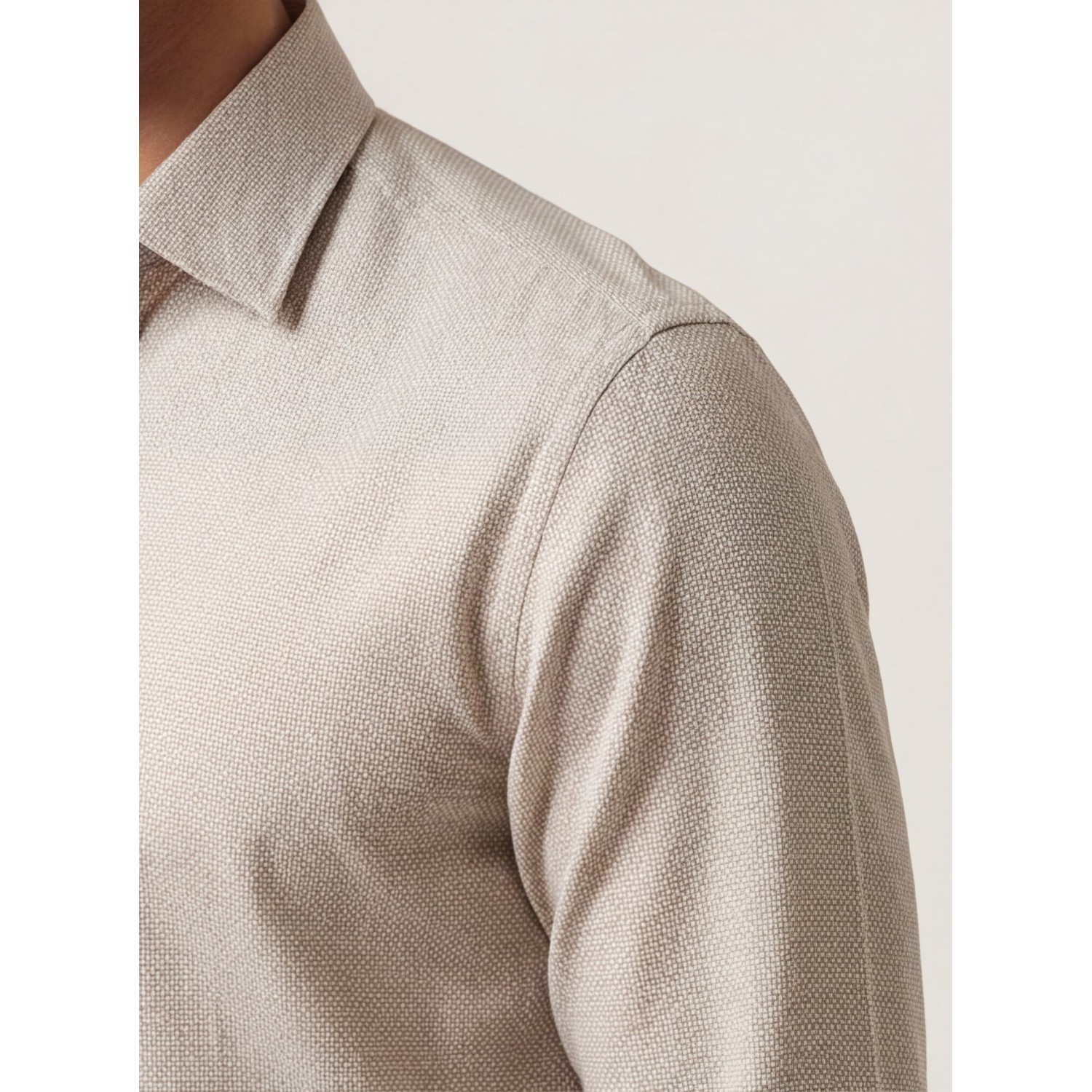 Life Style Butiken Ανδρικό Μακρυμάνικο πουκάμισο με Oxford ύφασμα ανάγλυφο Regular Fit LS126003 Μπεζ