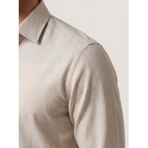 Life Style Butiken Ανδρικό Μακρυμάνικο πουκάμισο με Oxford ύφασμα ανάγλυφο Regular Fit LS126003 Μπεζ