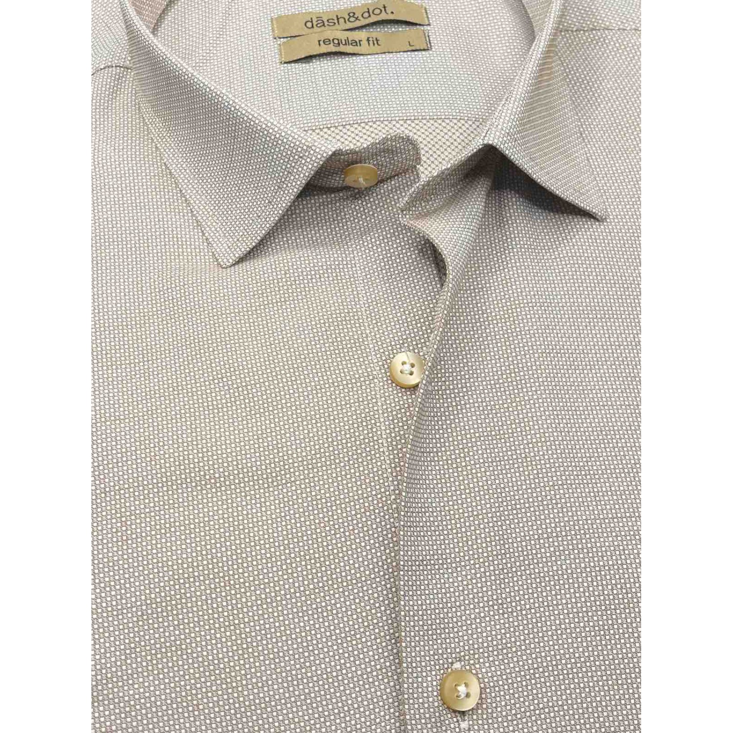 Life Style Butiken Ανδρικό Μακρυμάνικο πουκάμισο με Oxford ύφασμα ανάγλυφο Regular Fit LS126003 Μπεζ