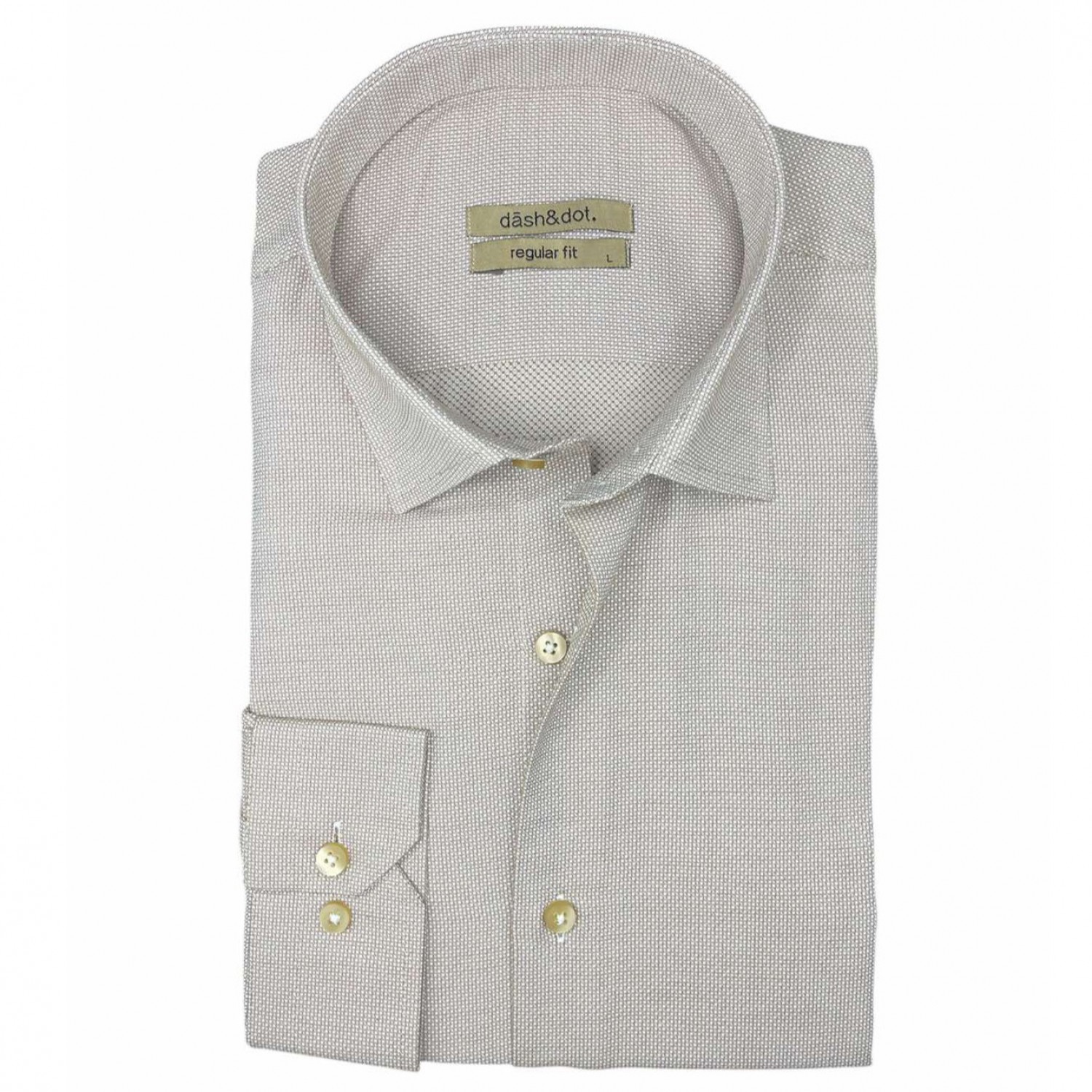 Life Style Butiken Ανδρικό Μακρυμάνικο πουκάμισο με Oxford ύφασμα ανάγλυφο Regular Fit LS126003 Μπεζ