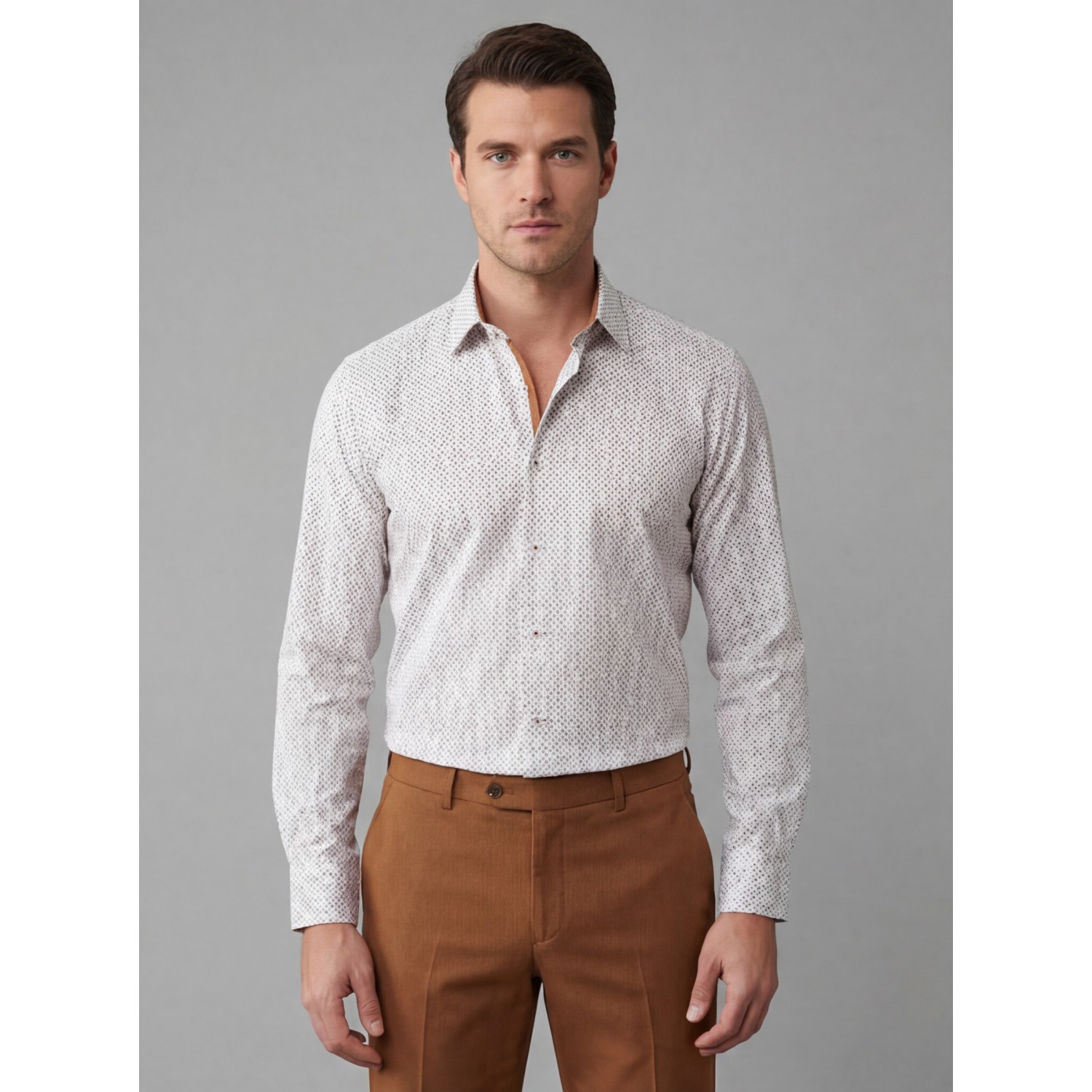 Life Style Butiken Ανδρικό Μακρυμάνικο πουκάμισο με μικροσχέδια Regular Fit LS126006 Rust