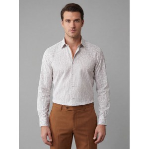 Life Style Butiken Ανδρικό Μακρυμάνικο πουκάμισο με μικροσχέδια Regular Fit LS126006 Rust