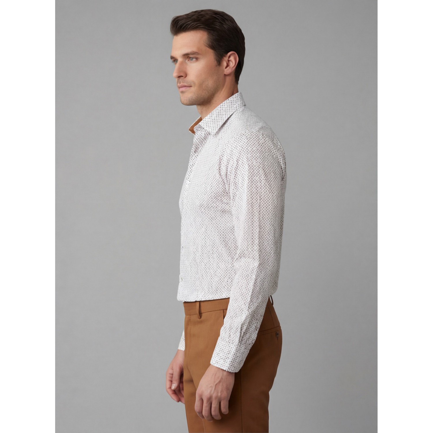 Life Style Butiken Ανδρικό Μακρυμάνικο πουκάμισο με μικροσχέδια Regular Fit LS126006 Rust