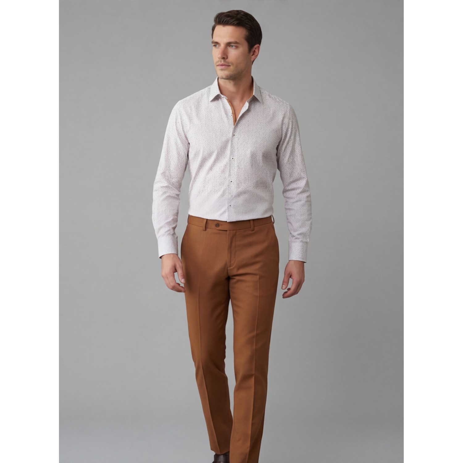 Life Style Butiken Ανδρικό Μακρυμάνικο πουκάμισο με μικροσχέδια Regular Fit LS126006 Rust