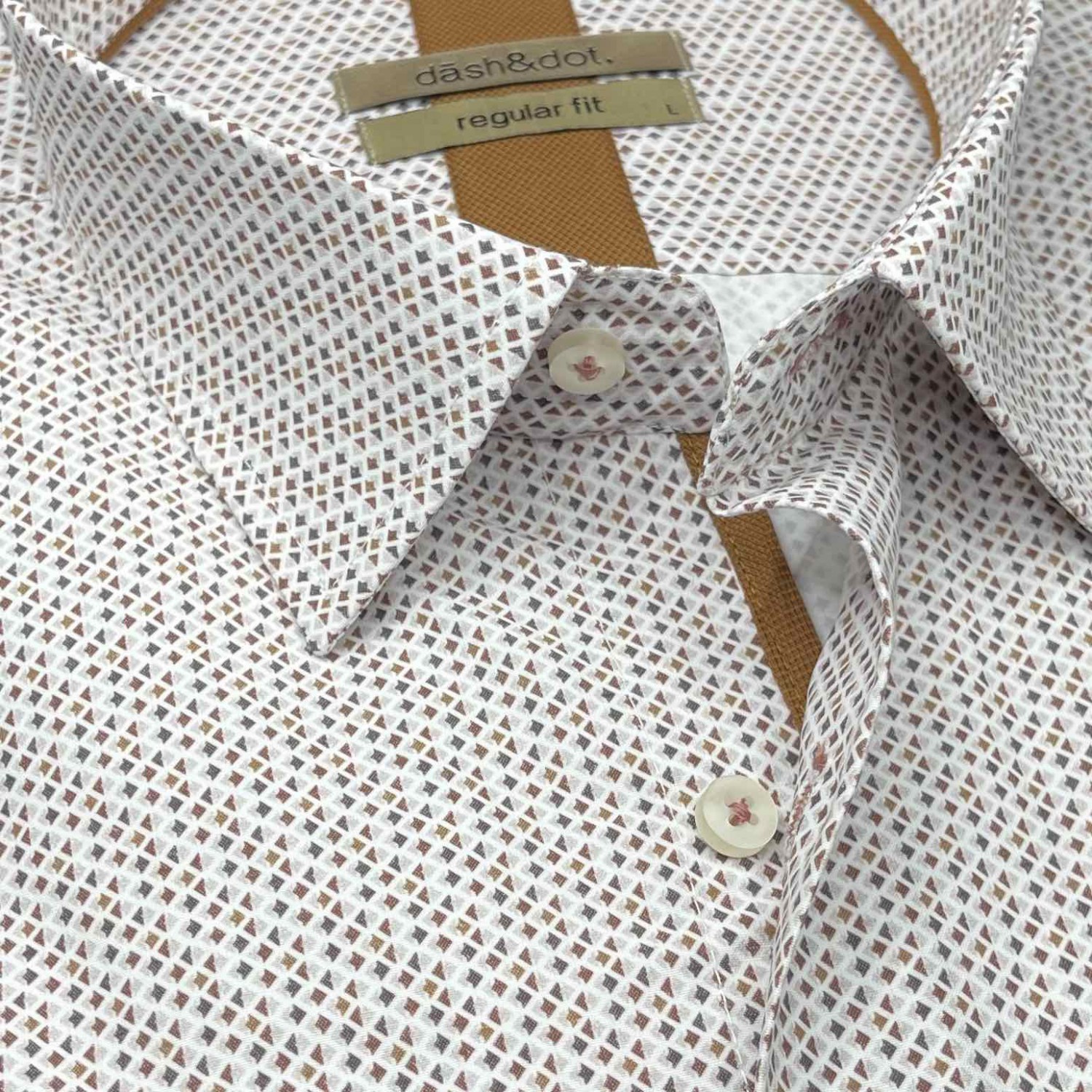 Life Style Butiken Ανδρικό Μακρυμάνικο πουκάμισο με μικροσχέδια Regular Fit LS126006 Rust