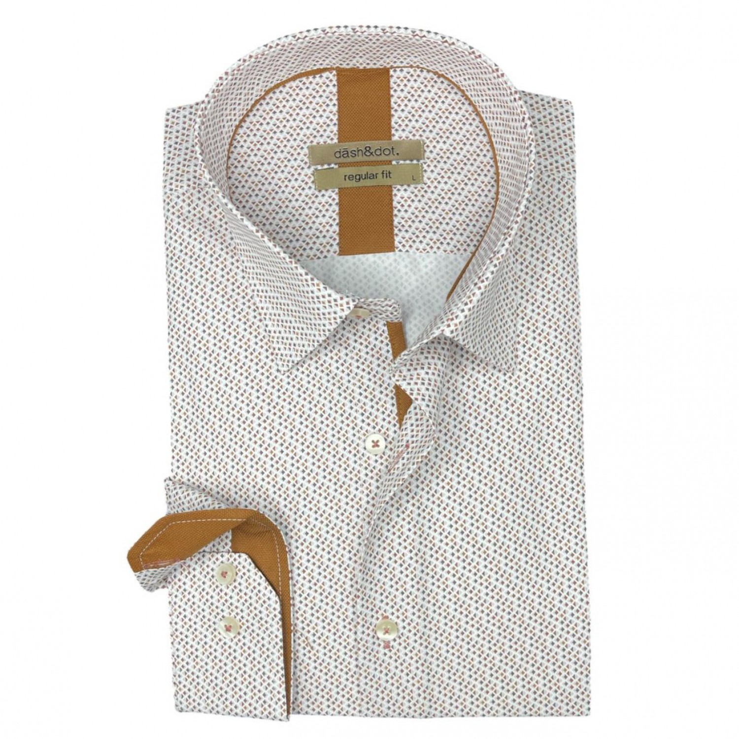 Life Style Butiken Ανδρικό Μακρυμάνικο πουκάμισο με μικροσχέδια Regular Fit LS126006 Rust