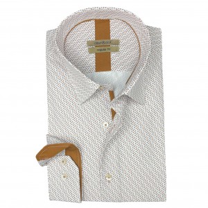 Life Style Butiken Ανδρικό Μακρυμάνικο πουκάμισο με μικροσχέδια Regular Fit LS126006 Rust