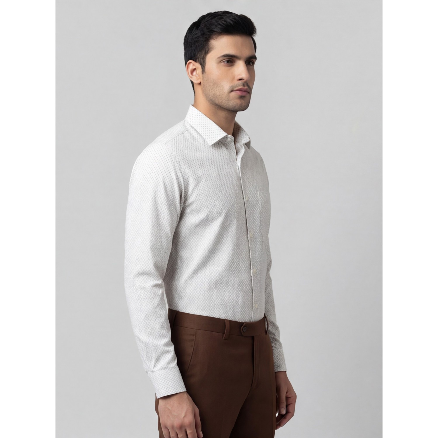 Life Style Butiken Ανδρικό Μακρυμάνικο πουκάμισο με μικροσχέδια Regular Fit LS126007 Μπεζ