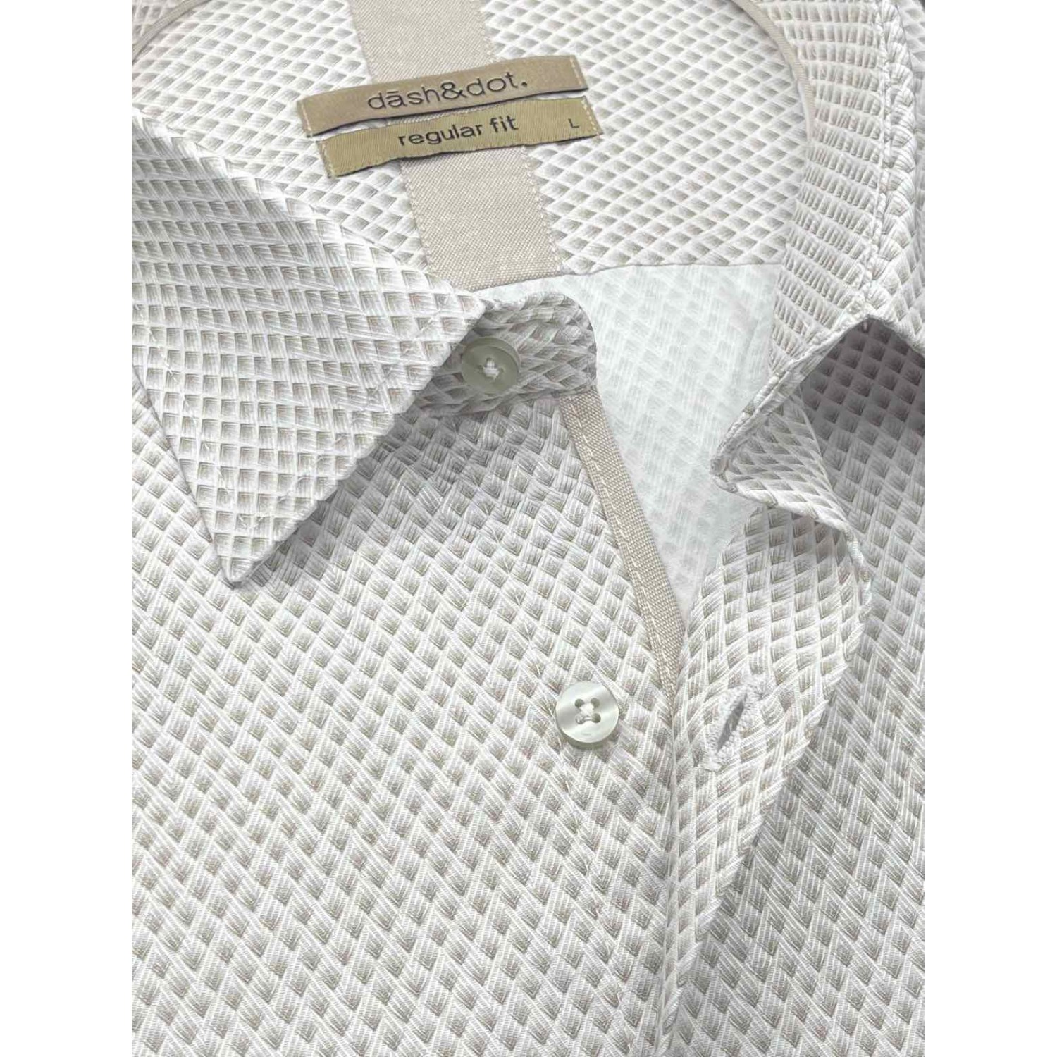 Life Style Butiken Ανδρικό Μακρυμάνικο πουκάμισο με μικροσχέδια Regular Fit LS126007 Μπεζ