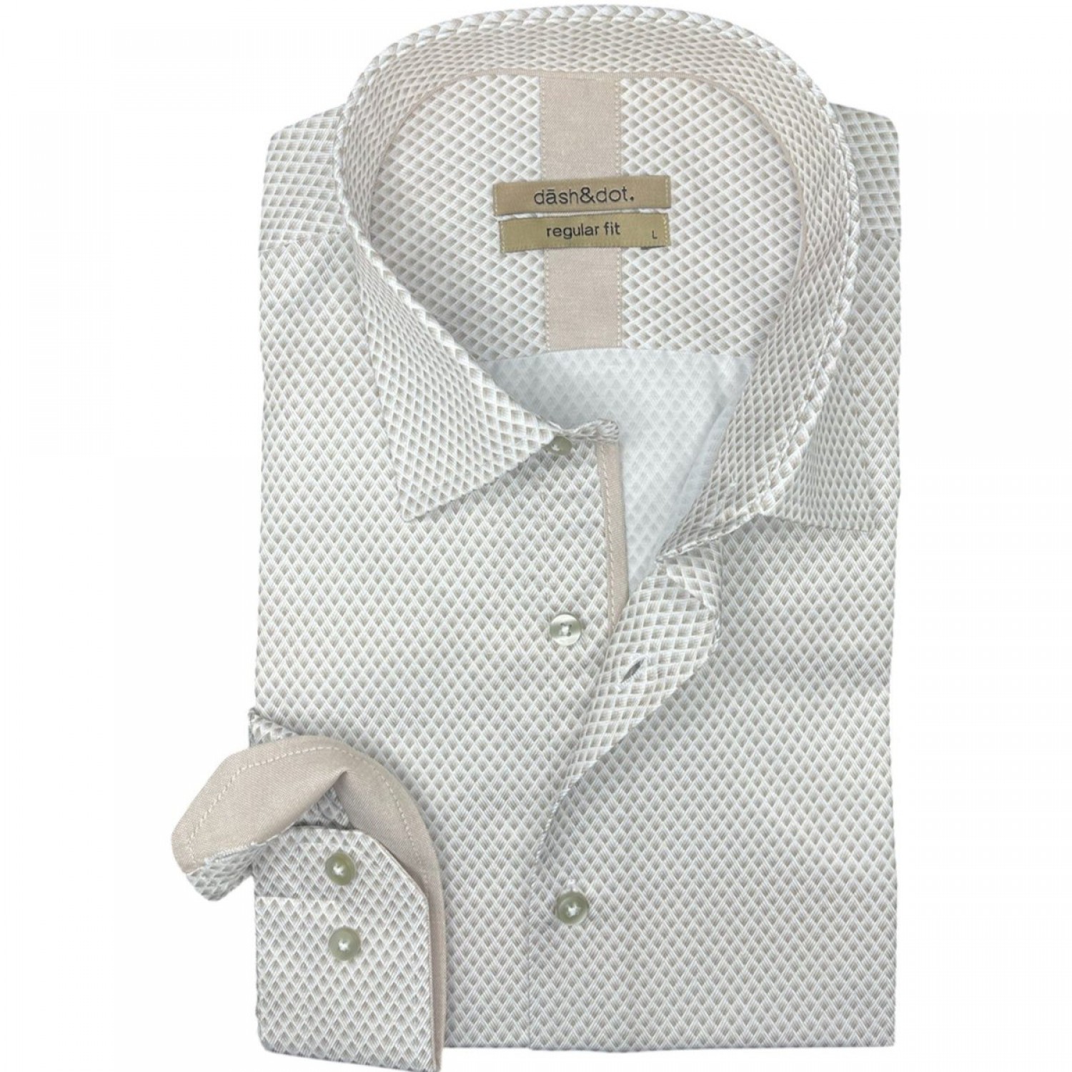 Life Style Butiken Ανδρικό Μακρυμάνικο πουκάμισο με μικροσχέδια Regular Fit LS126007 Μπεζ